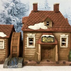 Vintage 1989 Colonial America Collection Porcelain Illuminated Water Mill